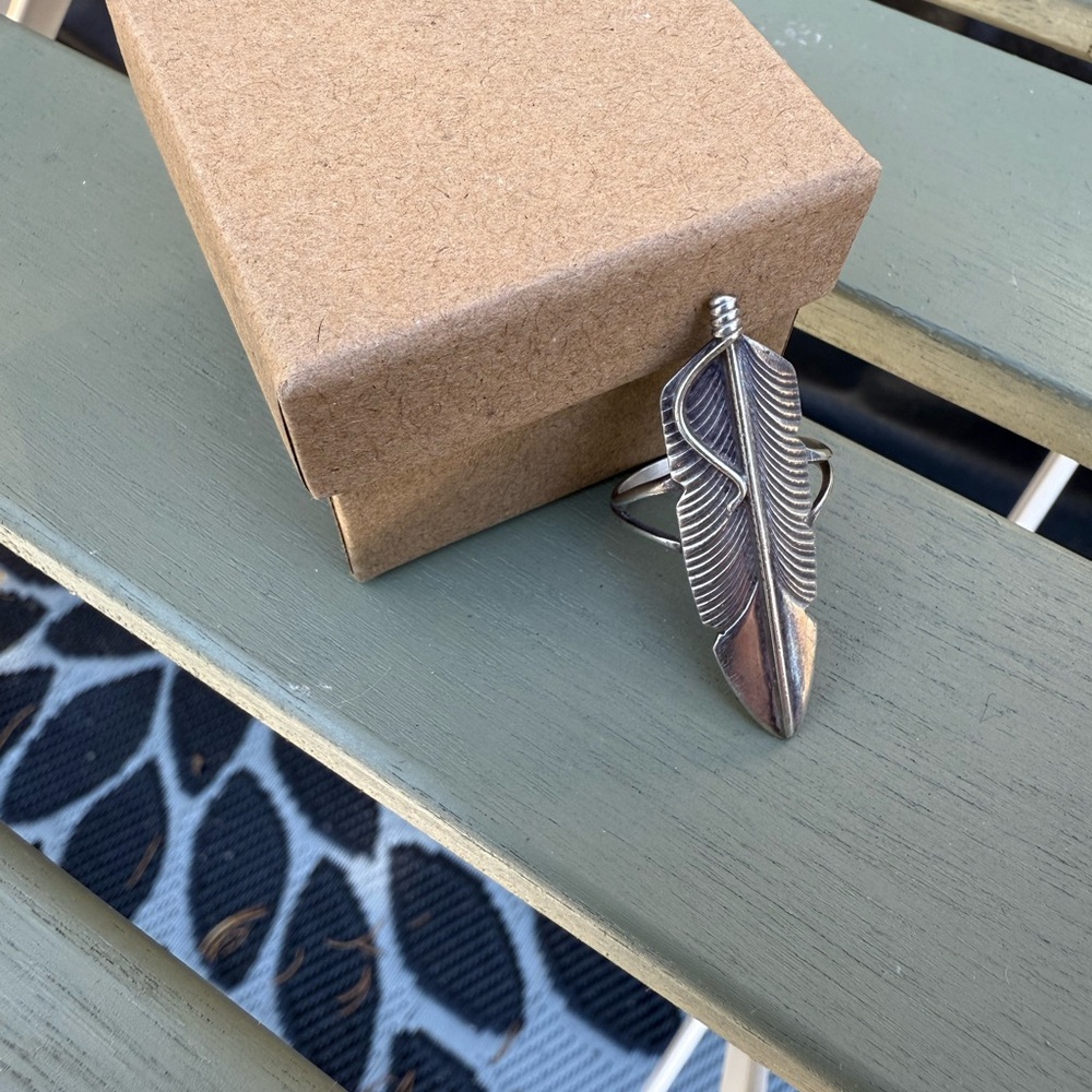 Authentic Native American Sterling Silver Feather Ring